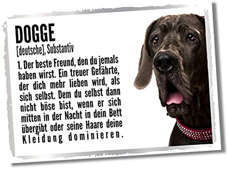 Deutsche Dogge Duden Hund Dog Schild Spruch Türschild Hundeschild Warnschild Fun Geschenkidee lustiger Spruch Hundemotiv Aluminium Wetterfestes Hundeschild
