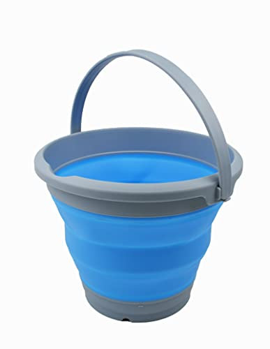 SAMMART Faltbarer Kunststoffeimer mit 5,5 l Fassungsvermögen, zusammenklappbar, runde Wanne, tragbarer Wassereimer zum Angeln, platzsparender Wassertopf für den Außenbereich (Grau/Marineblau, 1)