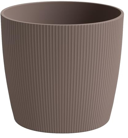 Home Garden Ornaments Decorative Plant Pots Indoor – Striped Indoor Plant Pot for Home and Garden (Diameter 21cm, Taupe)