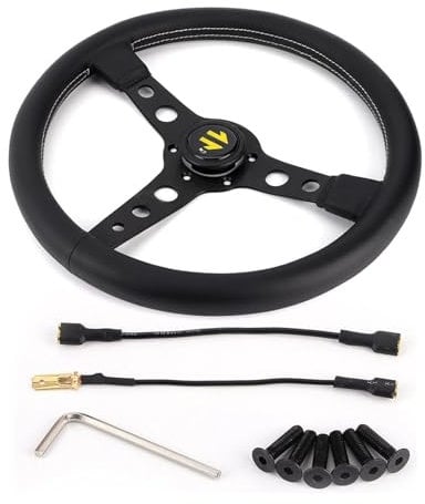 Volante per auto MOMO 350 mm Prototipo Style 6-Bolt in pelle nera volante da corsa cuciture grigie con pulsante clacson