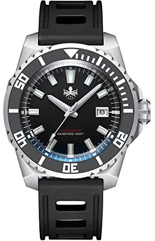 PHOIBOS Leviathan Herren 45MM Automatikuhr 500M Taucheruhr mit schwarzem Kautschukarmband PY032C Schwarz