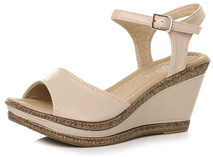 AJVANI Womens ladies high wedge heel platform buckle summer peeptoe sandals size