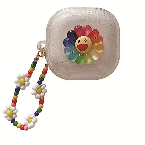 eglixu Funda para Auriculares Samsung Galaxy Buds Live/Buds Pro/Buds 2/Buds 2 Pro/Buds FE Caja de Carga, Bonita Pulsera de Pera, Llavero Brillante Transparente (Girasol)