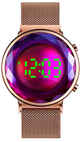 TONSHEN Damen Digitale Edelstahl Uhr LED Anzeige Uhren Fashion Elegant Kristall Armbanduhr (Violett)
