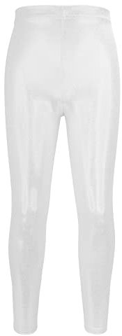 NewL Kinder Mädchen Tanzhose Gymnastik Glänzend Metallic Tanzleggings Skinny für Performances Kostüm (Weiß, 7-8 Jahre) Tag Größe 130