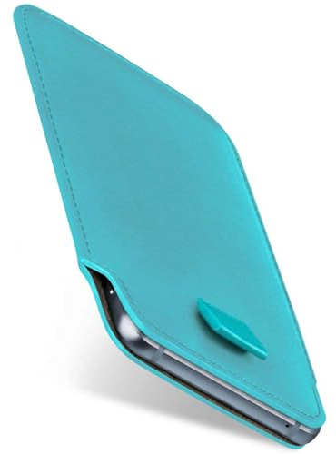 moex Slide Case für Samsung Galaxy A40 Handytasche zum Einstecken Ultra dünn, Einsteckhülle Holster Hülle PU Leder, Sleeve Etui Handyhülle mit 360 Grad Komplettschutz, Türkis