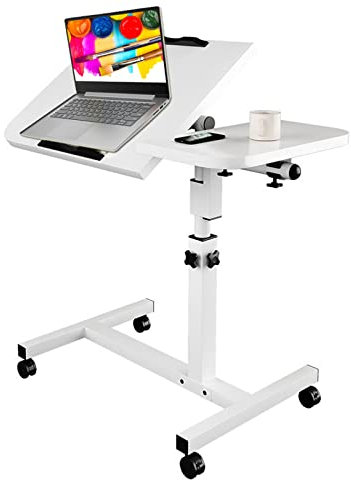 Laptop Table,Height Adjustable 61,5-96,5cm Side Table with 360° schwenkbar Wheels and Brakes Care Table Coffee Table Notebook Table Rotatable Notebook Stand Computer Desk for Tablet (Weiss)