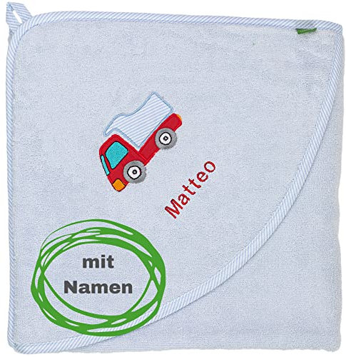 Smithy Kapuzenhandtuch personalisiert | 100x100 cm | Premium Baumwolle | mit Namen Bestickt | Baby & Kinder (hellblau)