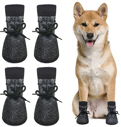 Idepet Hundesocken Anti-Rutsch Hundeschuhe Welpenpfotenschutz wasserdichte Haustierstiefel Outdoor Kleine Hundeschuhe 4 Stück Socken für kleine mittelgroße Hunde Chihuahua