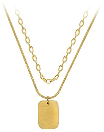 YAHOYA 316L Acero Inoxidable Oro Color Cuadrado Placa Letras Colgante Collar para Mujeres Nuevas Cadenas 2 en 1 Hip Hop Joyería Regalos