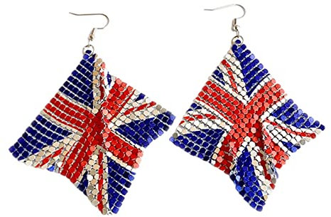 Union Jack Earrings,Union Jack Metal Aluminium Mesh Earrings, Royal Themed Parties, Military Parade Celebrations, Fashion Commemorative Earrings, Jewelry Gifts