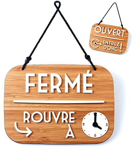 Panneau Ouvert Fermé Je reviens de suite avec Ventouse, vintage Retro - Horaire ouverture magasin modifiable avec Cadran à Aiguilles