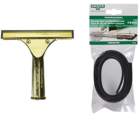 Ettore 6-inch Solid Brass Squeegee & UNGER Soft Rubber Squeegee Blade Replacement, Professional Quality, Double Sided