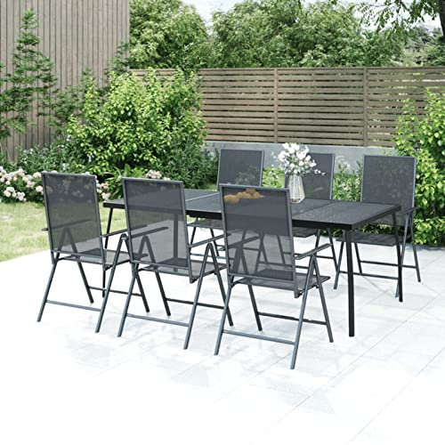 Yolola Stahl Garten Sitzgruppe 6+1,Sitzgarnitur Garten, Gartengarnitur Stahl, Verstellbare Rückenlehne, Hochlehner Sitzgarnitur, Gartenmöbel Set mit Tisch und 6 Stühlen,Wetterfest und Klappbar