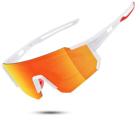 suoso Sportbrille-Sonnenbrille Herren-Damen-Fahrradbrille-Sunglasses men-Polarisiert-UV400-Damen-Ski Sonnenbrille-Schnelle Brille Rave-Radfahren-Fahrrad-Angeln-Rennrad brille 10-Weiß Rot