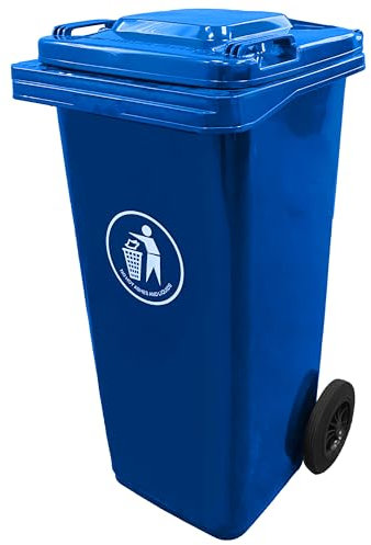 EXPRESS WHEELIE BINS - Outdoor Wheelie Bin for Household Waste Recycle Trash and Rubbish 120L Litre Small Council Size Blue with Rubber Wheels