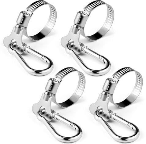 SONGTIY 4PCS Flag Pole Clips, Stainless Steel Flag Pole Rings with Carabiner Clamp, 0.75-1.2 Inches Adjustable Diameter for Boat, Yacht, Truck, ATV, Garden, House