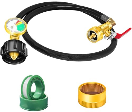 YTFSA Upgraded Propan Refill Adapter Schlauch Kit, 91.4 cm Propan Nachfüllschlauch für 0.5 kg Tanks, Gummi QCC1 Propan Tank Filler Adapter mit Gauge und ON/OFF Ventil, zum Befüllen von 0.5 kg Flaschen