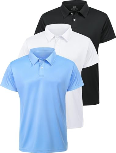 Star Vibe 3 Pack Polo Shirts for Men Quick Dry Activewear Short Sleeve Golf Polos Moisture Wicking Sport Casual Work Shirt Black/White/Blue XL