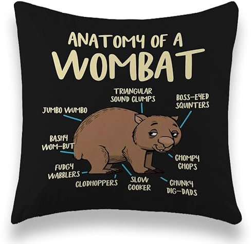 TUNW Lustiger Wombat-Überwurf-Kissenbezug, Wombat-Geschenke, Wombat-Kissenbezug, Wombat-Dekor, Wombat-Geschenke für Frauen, lustiger dekorativer Kissenbezug für Zuhause, Wohnzimmer, 45,7 x 45,7 cm