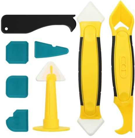 Silicone Remover Tool, Sealant Finishing Tool 8pcs Silicone Caulking Tools Kit with Plastic Scraper/Caulk Remover/Nozzle Smoothing Removal Tool Perfect for Bathroom Kitchen Floor Cornor