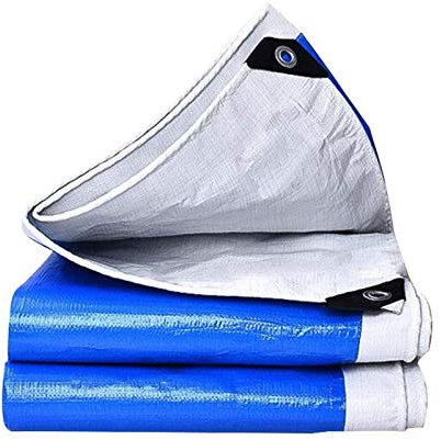 RajoNN Zelt, 8 x 10 m, wasserdichte Plane, blau, robuste Mehrzweckplane, UV-beständig, für Plane, Überdachungszelt, Boot, Wohnmobil oder Poolabdeckung, verstärkte Kanten, rostfreie Ösen, weiß (8 x 12