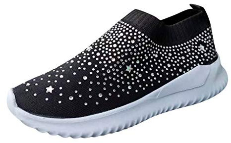 Langlaufski Set Damen Klassisch Mit Bindung Und Schuhe Frauen Damenknöchel Flat Loafers Diamond Bling Sneakers Freizeitschuhe Schuhe Damen Outdoor (Black, 41)