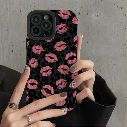 VIPAVA Pink Lip Kiss Handyhülle mit Leopardenmuster für iPhone 15 14 13 12 11 Pro Max 7 8 Plus X XS XR, weiche Silikonhülle mit Leopardenmuster, Kuss, für iPhone XR