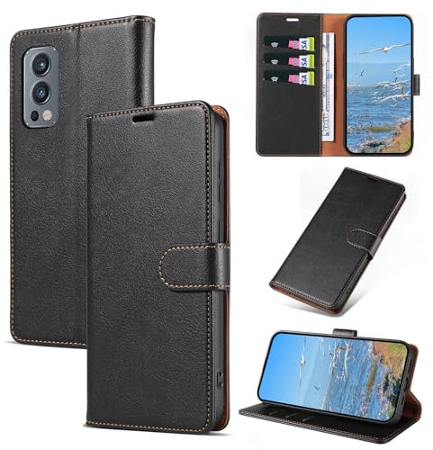 KKEIKO Handyhülle für OnePlus Nord 2 5G Hülle, Magnet Klappbar Handyhülle mit Kartenfach, PU Leder Stoßfest Schutzhülle für OnePlus Nord 2 5G, Schwarz