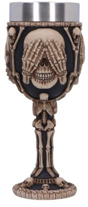 Nemesis Now Kelch mit drei Weisen, 20 cm, Kunstharz/Edelstahl, Knochen/Schwarz, kein Böses sehen, kein Böses hören, kein Böses sprechen, aufwendige Details, aus feinstem Harz gegossen, fachmännisch