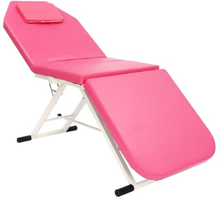 CCAUUB Faltendes mobiles Massagetisch-Gesichtsmassagebett, Schönheitssalon-Behandlung-Couch-Bett justierbare Rückenlehnen und Bettenden, Faltbarer Salon-Stuhl (Pink)