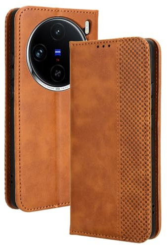 COMAKU Cover vivo X100 Pro 5G, Custodia a Portafoglio Pelle con Supporto e Chiusura Magnetica - Marrone