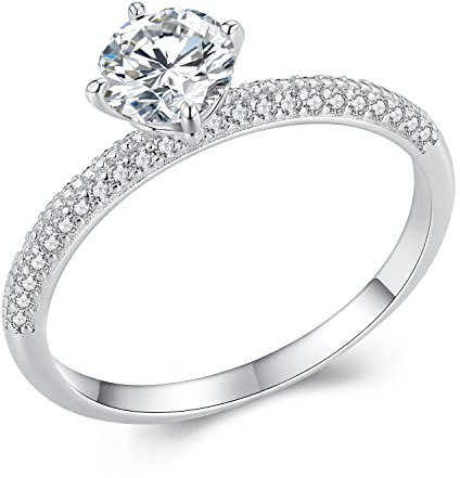 Platin- oder vergoldeter Solitärring aus Sterlingsilber im Rundschliff mit Infinite Elements-Zirkonia