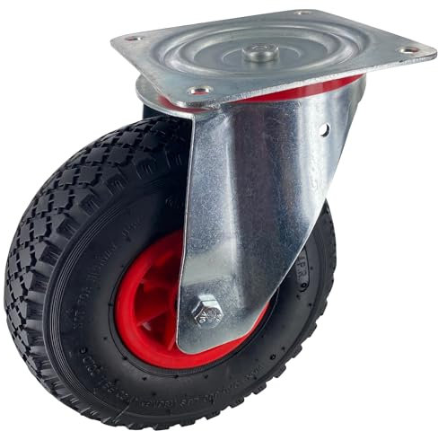 Rollentechnik Lenkrolle ohne Feststeller Rad Luftreifen Ø260x85 mit Rollenlager & Anschraubplatte Bauhöhe 295mm Tragfähigkeit 200 kg