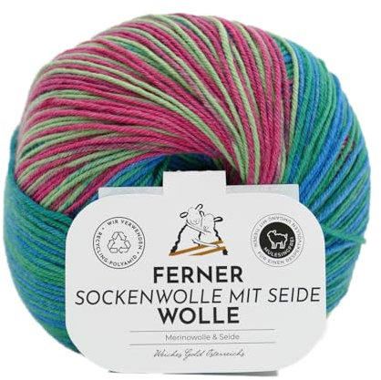 Ferner Wolle Sockenwolle 4-fädig mit Seide und Farbverlauf | Sockengarn, Strumpfwolle | 100g (718-24)