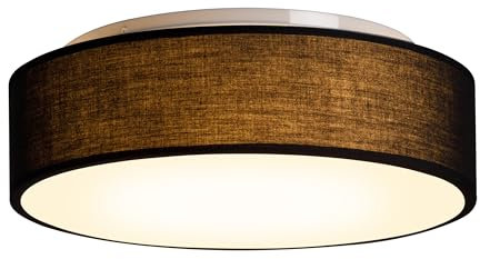 Zedelmaier Deckenlampe Stoff Rund E27x1 max.40W Deckenleuchte mit Stoff-Lampenschirm Wohnzimmer Schlafzimmer Kinderzimmer Flur Lampe Decke (Schwarz,Ø30x12,5cm)