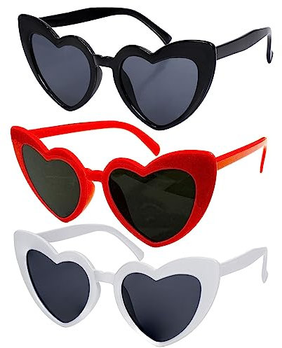 3 Pack Vintage Heart Shaped Sunglasses for Women Men Kids Vintage Love Heart Sunglasses Cat Eye Ladies Fashion Retro Eyeglasses for Protection Eyewear