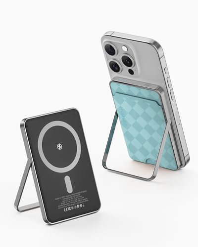 Anyzoo Magnetische Powerbank, Kompatibel mit Magsafe Powerbank 5000mAh, 20W Schnellladung Wireless Power Bank mit Kartenfach aus Leder für iPhone 16/15/14/13/12/Pro/Plus/Pro Max Series