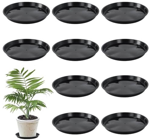 10 PCS 30cm Flower Pot Coasters with Label, Black Plastic Pot Coasters for Plants Round for Indoor and Outdoor Plants