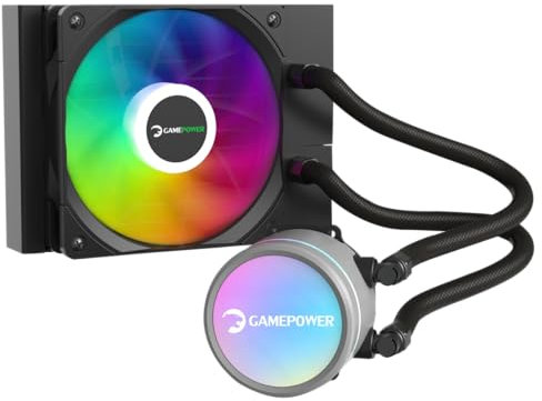 Gamepower Skadi V2 120 AIO - Enfriador líquido para CPU, bomba Halo ARGB, radiador de 120 mm con ventilador PWM ARGB HDB, pasta térmica de 14.5 W/mK, compatible con Intel 1700, AMD AM4/AM5