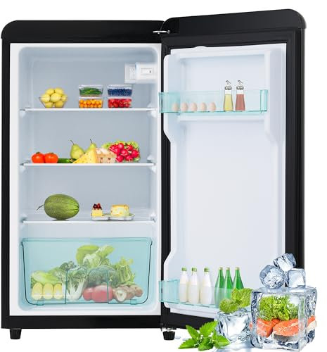 Merax 76L Eintüriger Kühlschrank, mit LED-Beleuchtung, Verstellbare Füße, 84 kWh/Jahr, Erhältlich in Schwarz