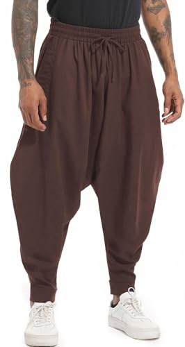 AITFINEISM Men's Drawstring Casual Hippie Harem Pants Loose Drop Crotch Trousers