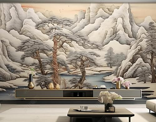 ZZBdTapete Papier Peint Panoramique Paysage Rétro De Style Chinois,400 X 280 Cm,Poster Geant Mural, Pour Salon Chambre D'Enfants Restaurant Décoration Murale