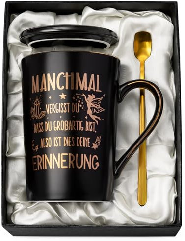 Geburtstag Dankeschön Geschenke für Männer Weihnachten, Einzigartige Inspirierende Keramiktasse mit Golddruck, Lustige Mann Geschenk für Freund, Herren, Ehemann, 400ml Schwarz Tasse, Schön Geschenkbox
