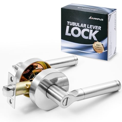 ANNFUZ Round Privacy Keyless Door Handle with Turing-Thumb Locking,Interior Door Lever Without Key,Heavy Duty Reversible Door Knob for Left Right Opening,for Bedroom/Bathroom(Brushed Nickel)