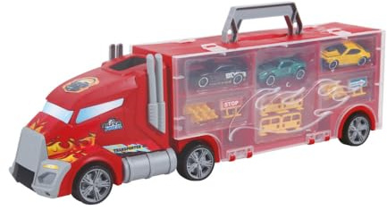 ODS - Silver Wheel - Transporter 40, Camion Porta Auto con 3 Auto in Die Cast a Ruote Libere, Scivolo, Segnali Stradali e Maniglia, Età Consigliabile 3+