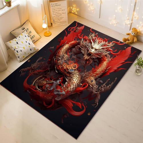 Fadaing Drachen Teppich Wohnzimmer 160x230cm Schlafzimmer Kinderteppich Kinderzimmer, Gothic Drachen Teppich Kinder Spielteppich Wohnzimmerteppich Fur Schlafzimmer Dekoration(10,160x230cm)