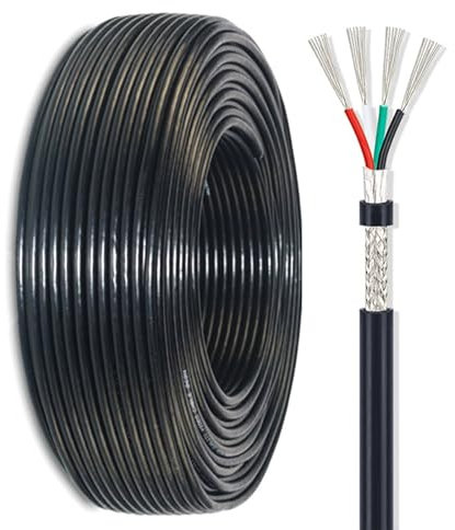 4-Core Shielded Cable 28-14AWG Tinned Copper Communication 25/100/320ft Signal Wire PVC Insulation UL Listed 2464 Suitable for Signal Transmission Sensors Etc(100ft,4C-22AWG)