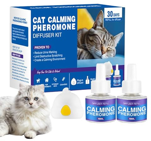 Generisch Pheromone Katzen Beruhigung Steckdose Für Cat Calming Diffuser, 2 * Katzenpheromone Diffusor Nachfüllungen+1 *Stecker, Beruhigendes Diffusor-Set Katze, Anti-Stress