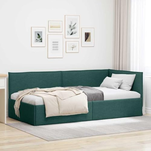 vidaXL Corner Bed Frame Dark Green 90 x 190 cm Fabric